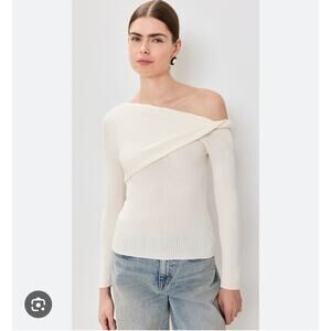 Reformation Women's Medium Lilou Merino Long-Sleeve Knit Top White Cream